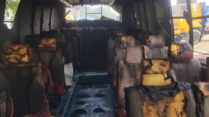 জয়পুরহাটে পার্কিং করা বাসে আগুন