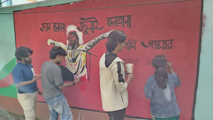 ওসমান হাদির স্মরণে ঝালকাঠিতে গ্রাফিতি অংকন