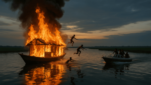 টাঙ্গুয়ার হাওরে হাউজবোটে আগুন, ১২ প্রাণ রক্ষা এক চুলের ব্যবধানে!