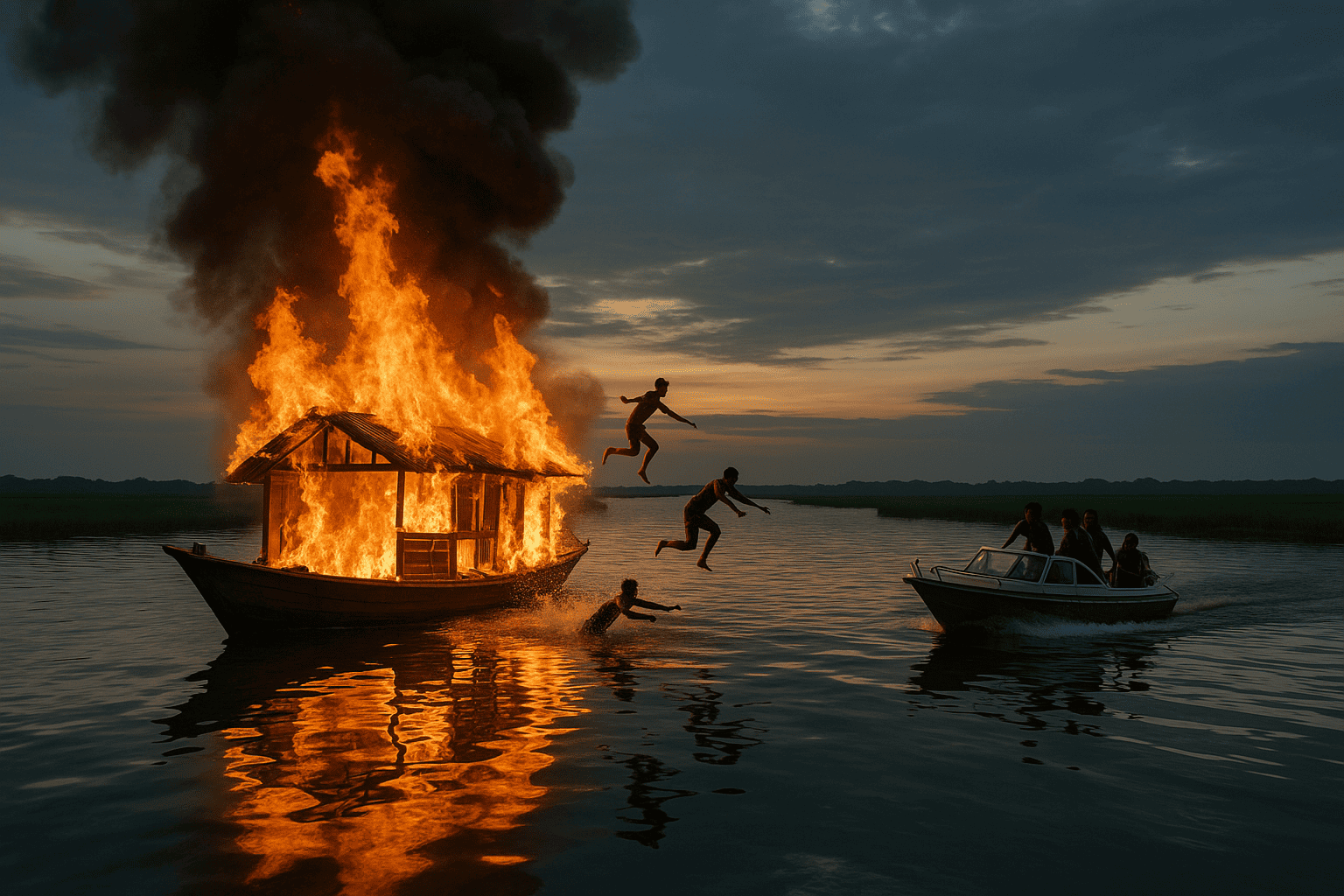 টাঙ্গুয়ার হাওরে হাউজবোটে আগুন, ১২ প্রাণ রক্ষা এক চুলের ব্যবধানে!