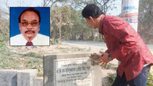 ময়লায় ঢেকে যাওয়া ভাষাসৈনিক বাবার নামফলক পরিষ্কার করলেন ছেলে